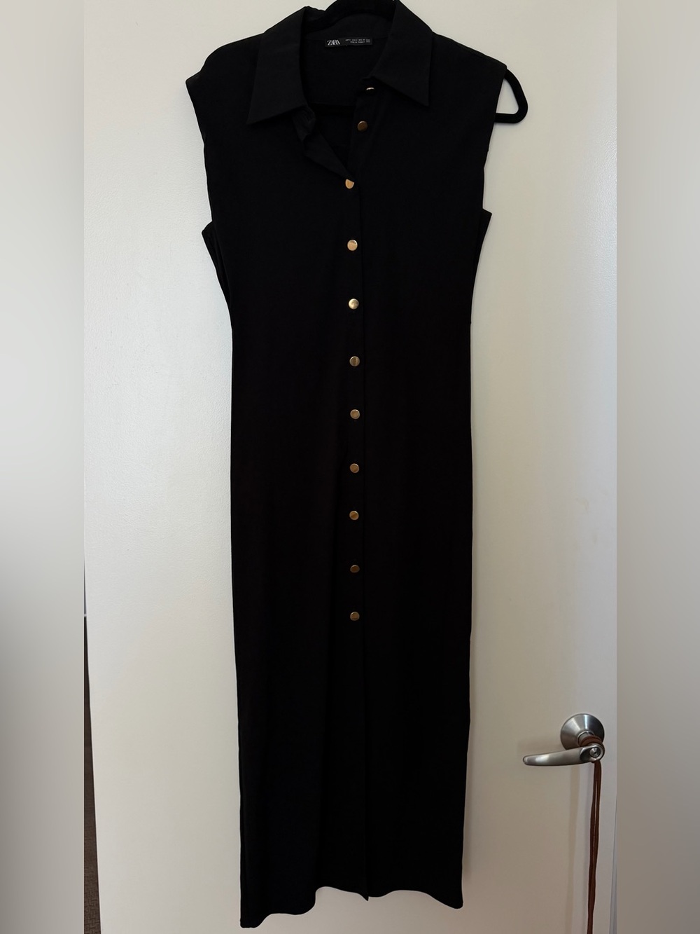 Zara Black Button-Front strechy Maxi Dress